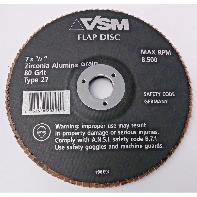 VSM 163 964 7" x 7/8" Zirconia Alumina Grain 80 Grit Type 27 Flap Disc Germany