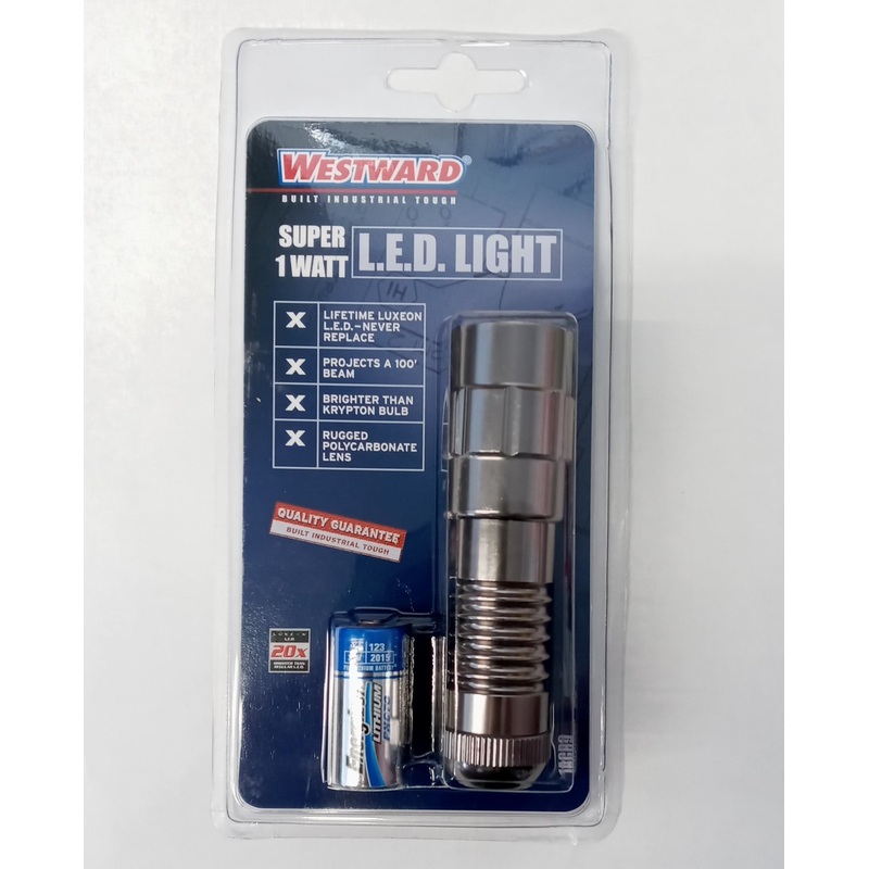 Westward 1AGR9 Flashlight CR123 Lithium 40 Lumen Super 1 Watt LED Push On/Off