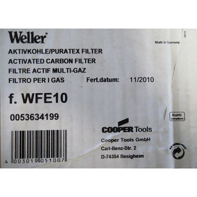 Weller 0053634199 Wide Band Gas Filter For WFE10 Germany