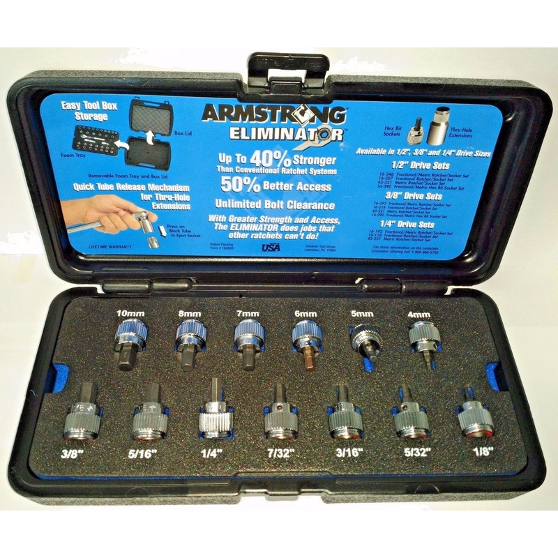 Armstrong 13pc 3/8" Dr Fractional / Metric Hex Bit Socket Set 16-290 5MH40 USA