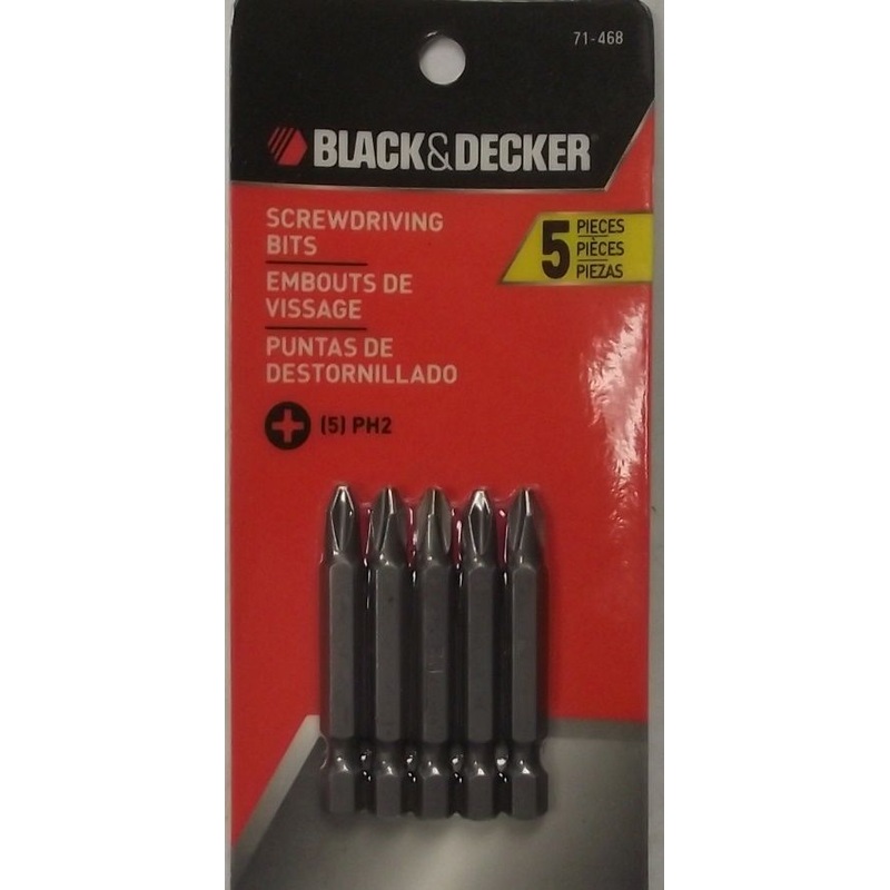 Black Decker 71-468 5 Pack #2 Phillips x 2" Screwdriving Bit Tips