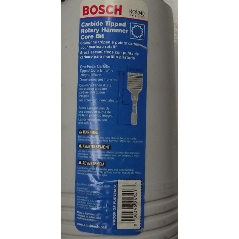 BOSCH HC8040 Spline Core Bit With Shank 3-1/2" x 12" Long Germany