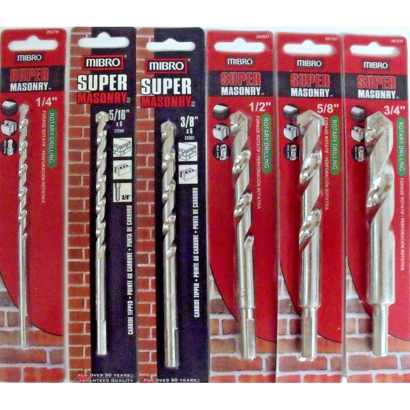 Mibro 6 Piece Super Masonry Drill Bits 1/4" to 3/4" x 6"
