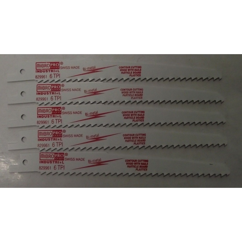 Mibro 829961 6" x 6Tpi Bi Metal Wood Cutting Recip Blade 5pcs Swiss