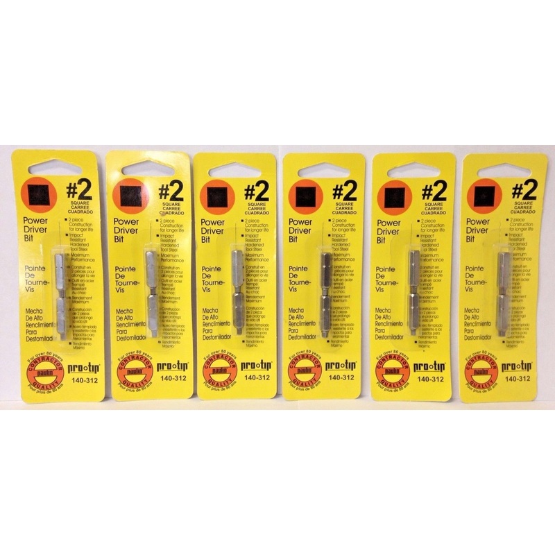 Paulin Pro Tip 140-312 #2 x 1" Square Drive Screw Tips (6 Packs of 2)