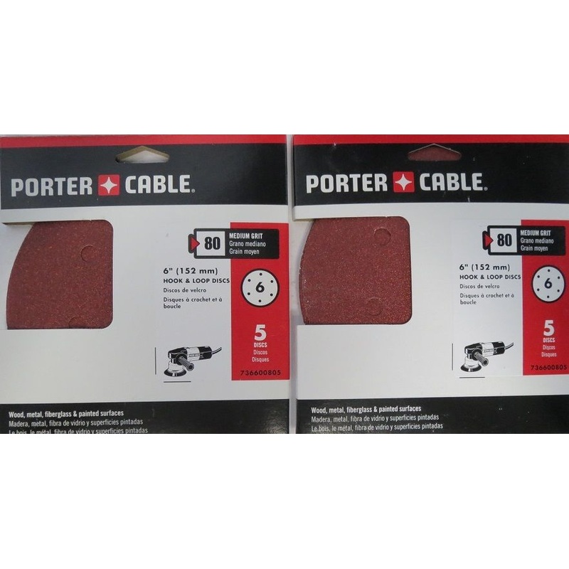 Porter Cable 736600805 6" Hook & Loop 80 Grit 6 Hole Sandpaper 2 Pks