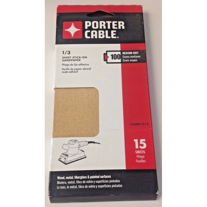 Porter Cable 763801015 1/3 Sheet Stick On Sandpaper 100 Grit 15 Sheets