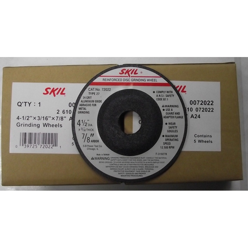 Skil 72022 4-1/2" 3/16" x 7/8" 24-Grit Aluminum Oxide Metal Grinding Wheel 10pcs