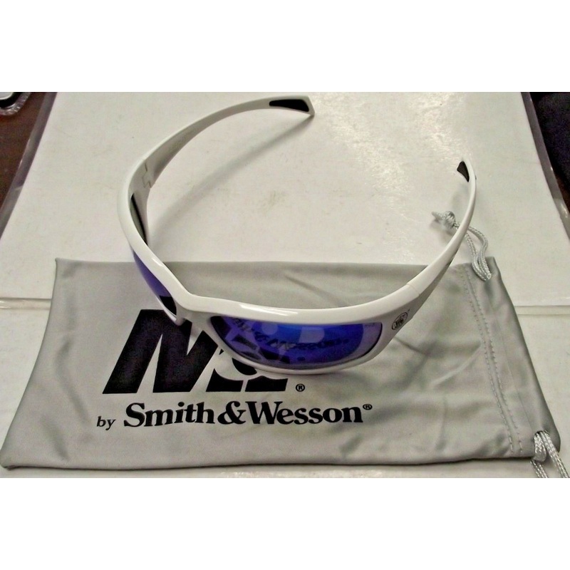 Smith & Wesson SW103-70-ID White Frames Blue Mirror Lens Shooting Glasses