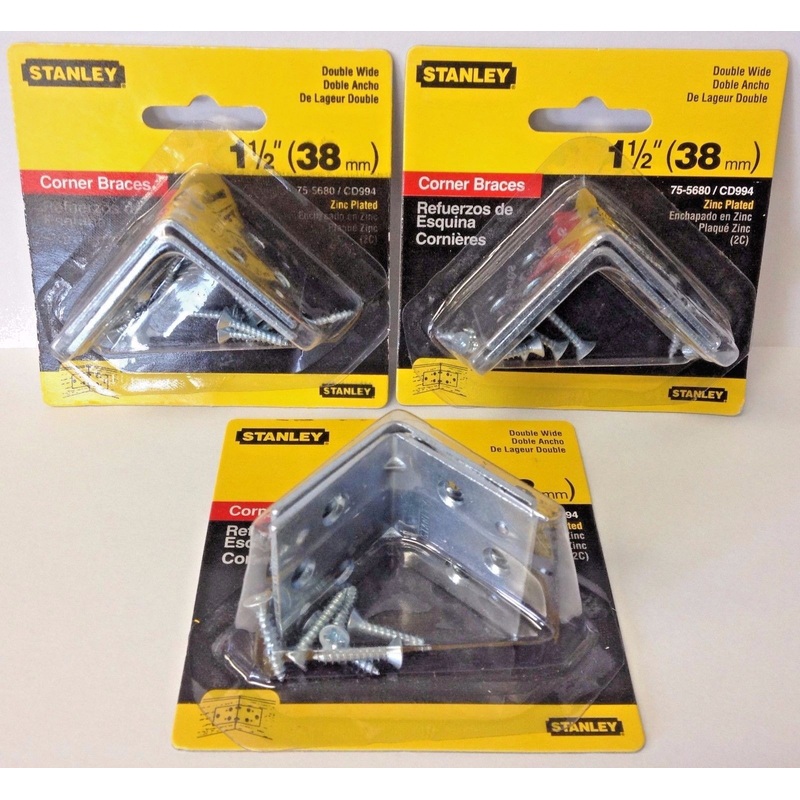 Stanley 75-5680 Double Wide 1-1/2" x 1-1/2" Zinc Plated Corner Braces 3PKS
