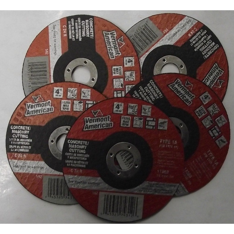 Vermont American 17368 4" x 3/32 x 5/8 Concrete & Masonry Cutting Wheels 5pcs