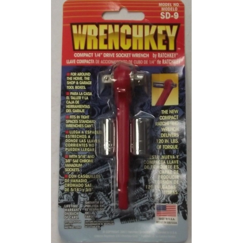 Wrenchkey SD-9 1/4" Drive Socket Wrench With 2 Sockets USA