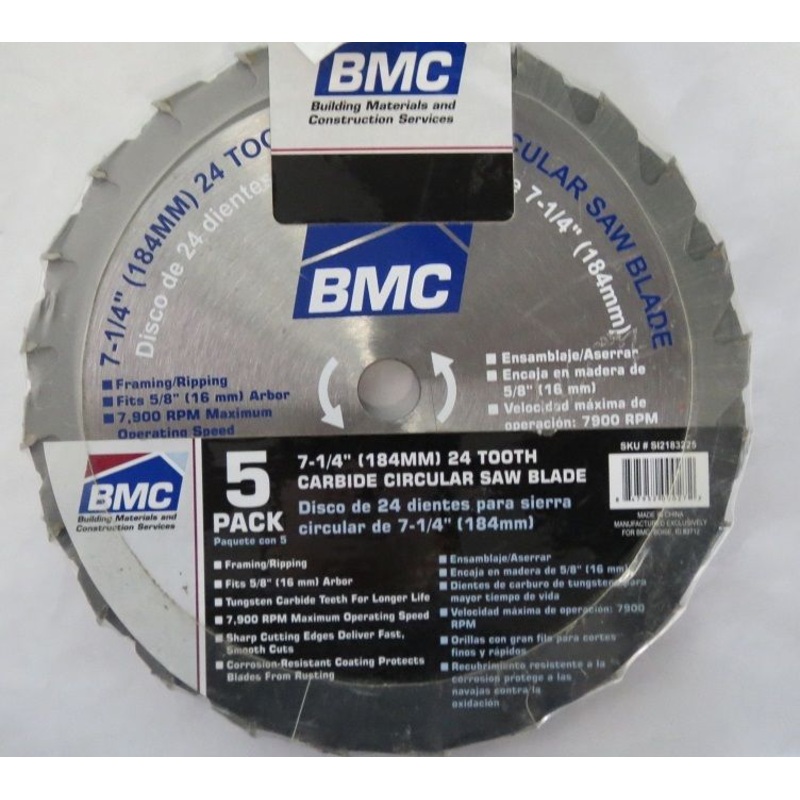 BMC SI2183225 7-1/4" x 24 Tooth Carbide Circular Saw Blade 5 Pack