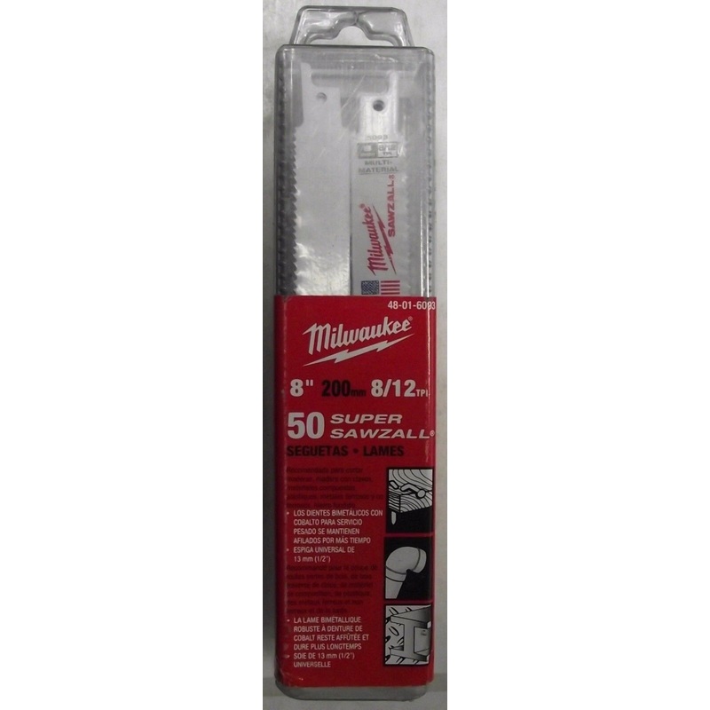 Milwaukee 48-01-6093 8" x 8/12 TPI Thin Kerf Sawzall Blades 50 Pk USA