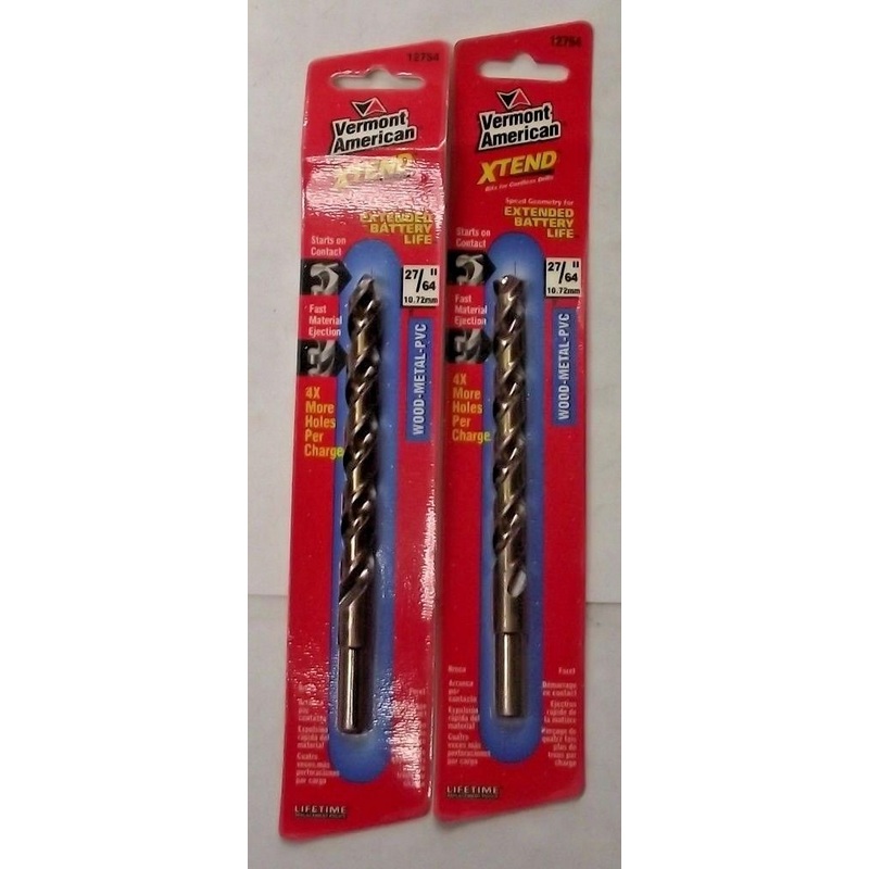 Vermont American 12754 27/64" x 5-3/8" XTEND Fractional Drill Bit 2PKS