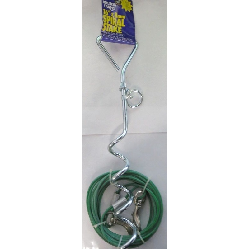 Breton Farms 82049 16" X 8mm Spiral Stake For Dogs W/ 20' Tie out