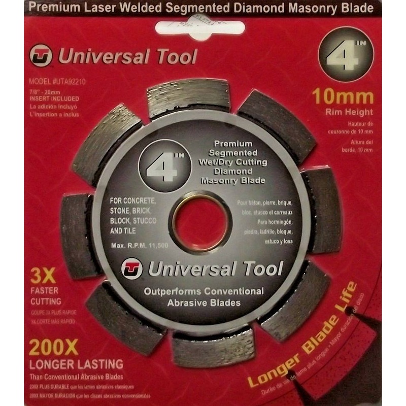 Universal Tool UTA92210 4" 200X Premium Segmented Diamond Blade