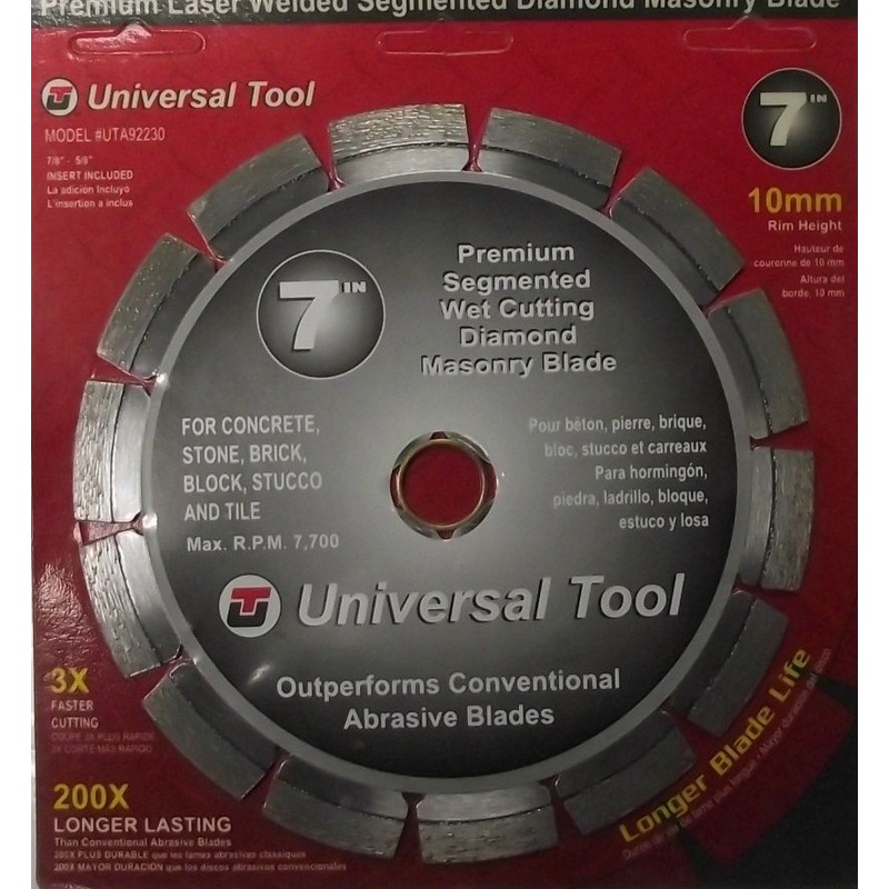 Universal UTA92230 Premium 7" Diamond Segmented Saw Blade 10mm Rim