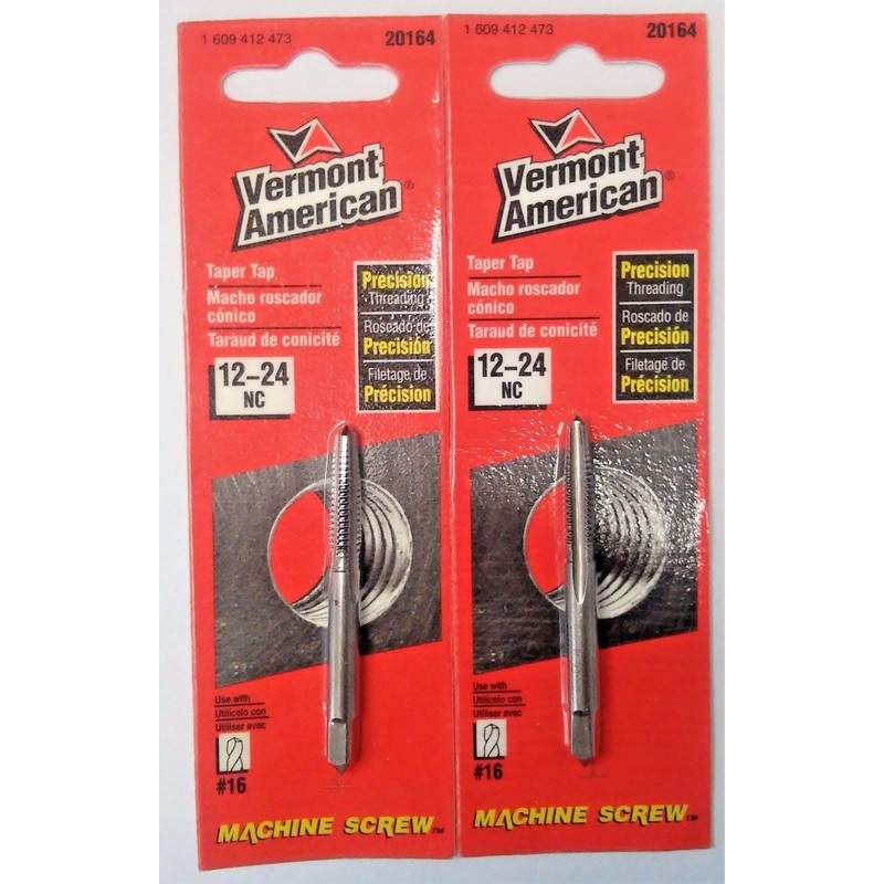 Vermont American 20164 12-24 NC High Carbon Steel Machine Screw Taper Tap 2PKS