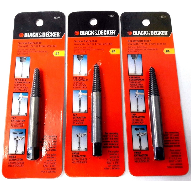 Black & Decker 16274 #4 Screw Extractor Use With 1/4" Drill Bit 3PCS
