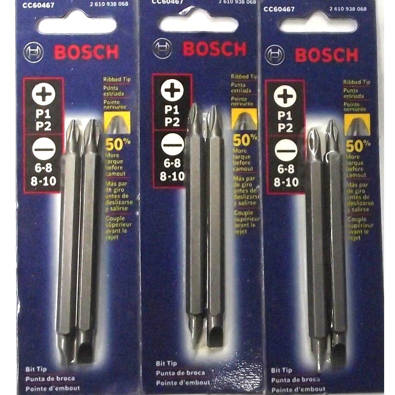 Bosch CC60467 2 Pc. P1 P2 & Slotted Double Ended Bit Set 3-1/2" 3-2pks USA