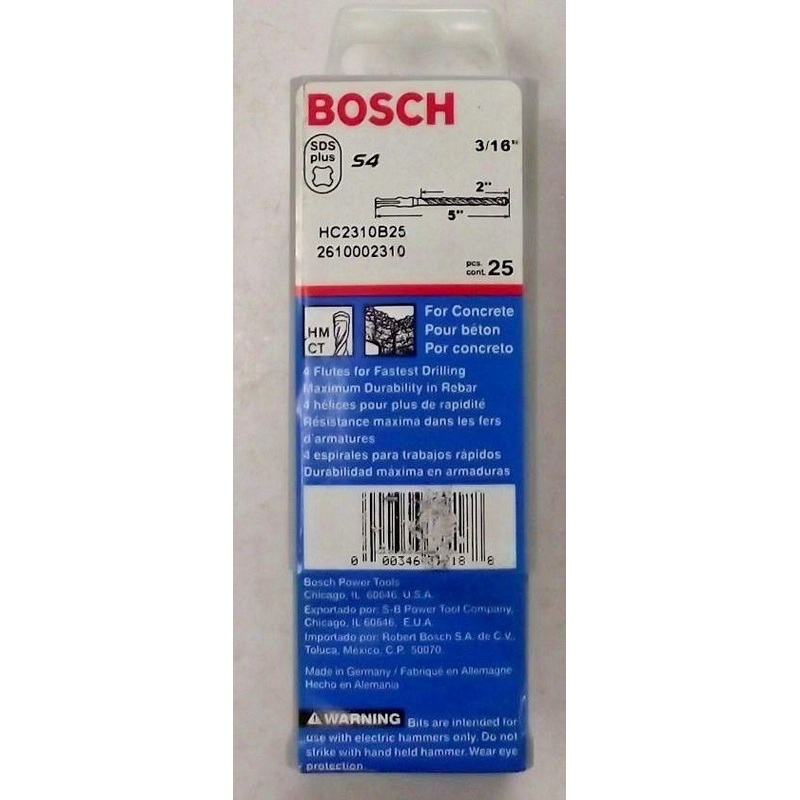 Bosch HC2310B25 3/16" x 2" x 5" Tapcon Hex SDS Plus Shank Bits 25 Pack