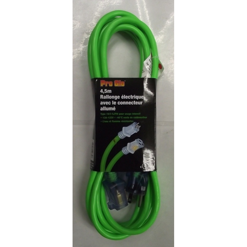 Century D19005561 15 FT. Pro Glo Extension Cord 16/3 SJTW Cold Weather Lighted