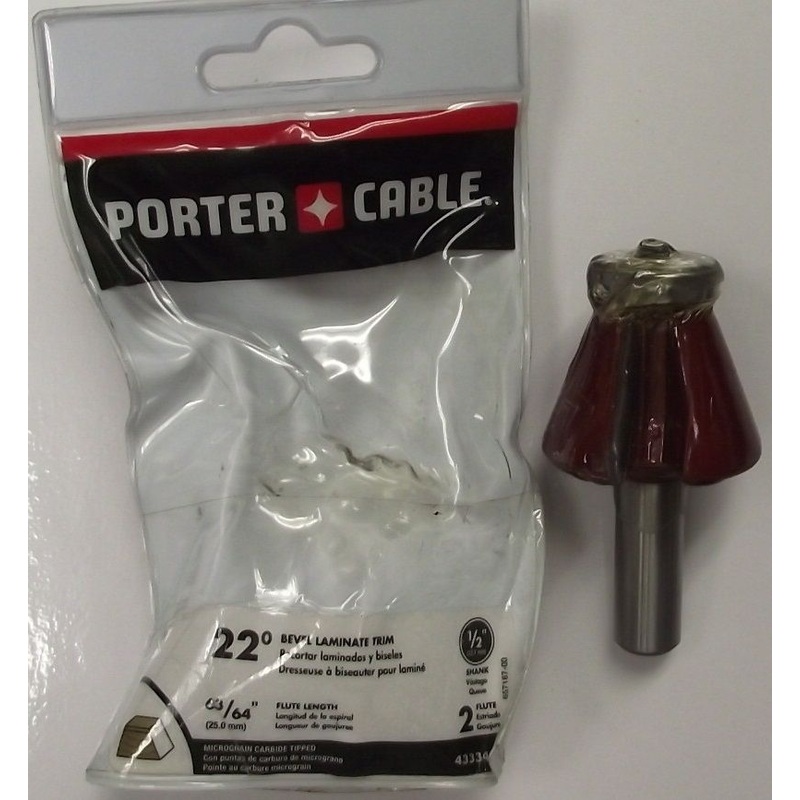 Porter Cable 43334PC 22 Degree Bevel Laminate Trim Carbide Router Bit 1/2" Shank