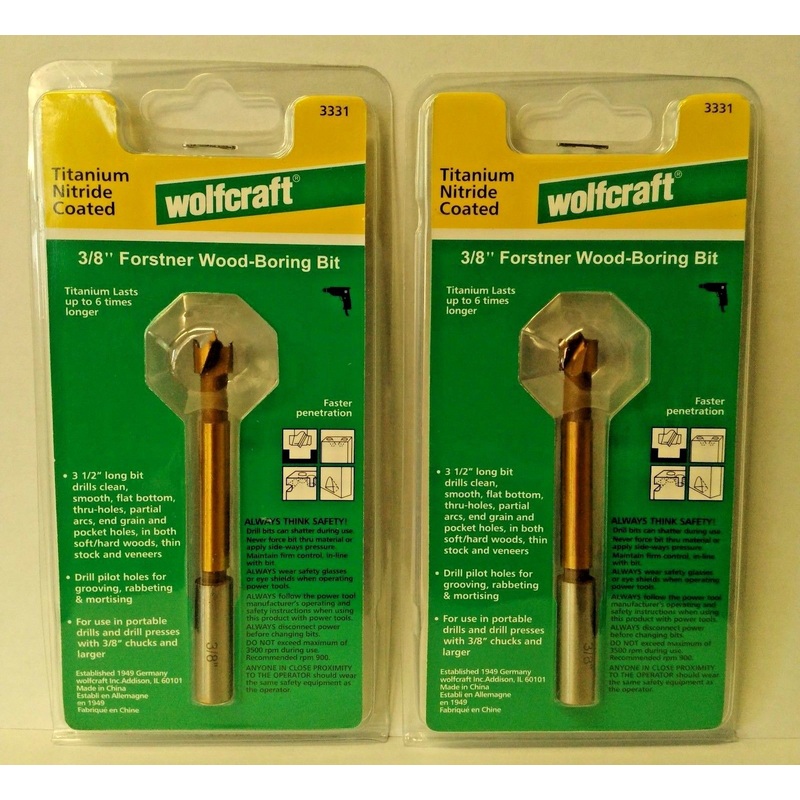Wolfcraft 3331 3/8" x 3" Titanium Nitride Coated Forstner Wood Boring Bit 2PKS