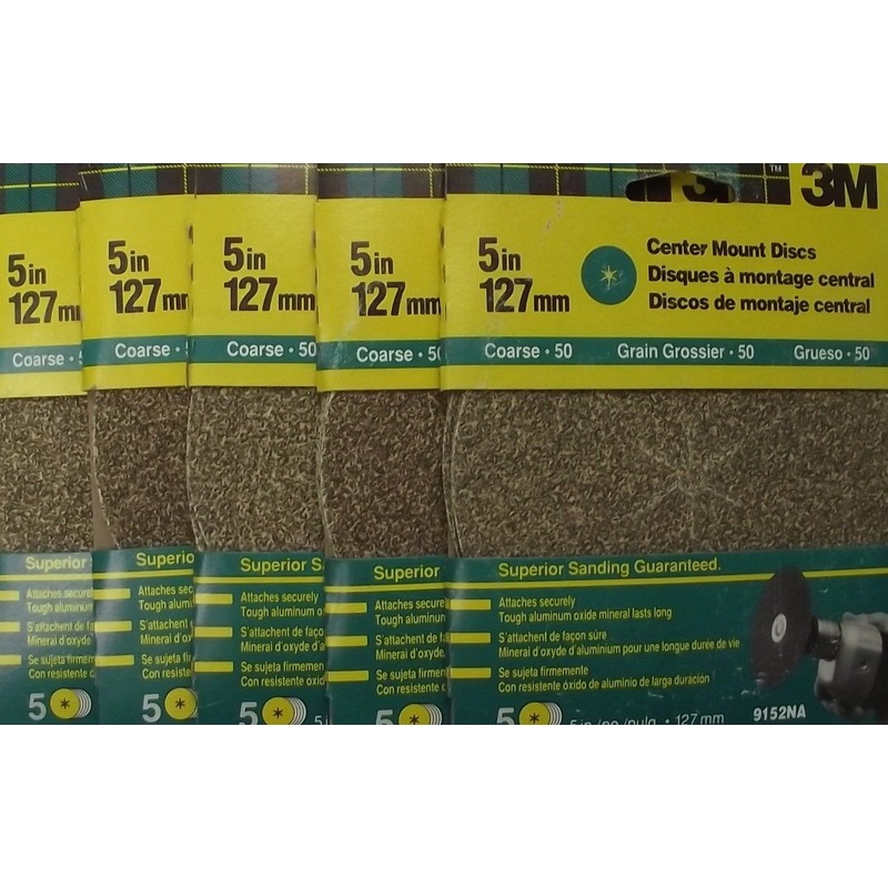 3m 9152NA 5" Center Mount Sanding Discs Sandpaper 50 Grit 25 Discs 5-5 Packs