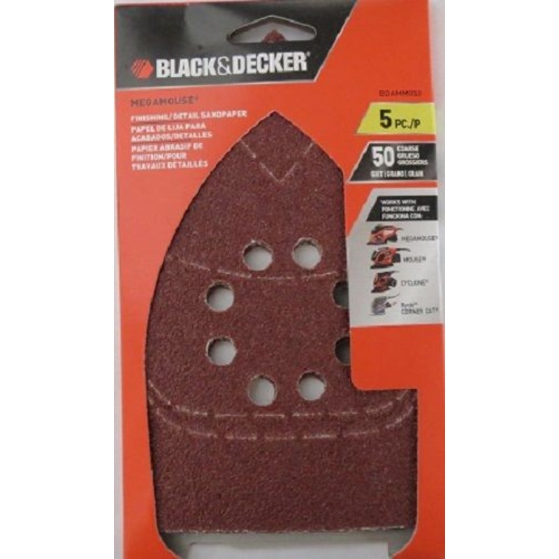 Black & Decker BDAMM050 Megamouse Finishing/Detail Sandpaper 5pc. 50 Grit